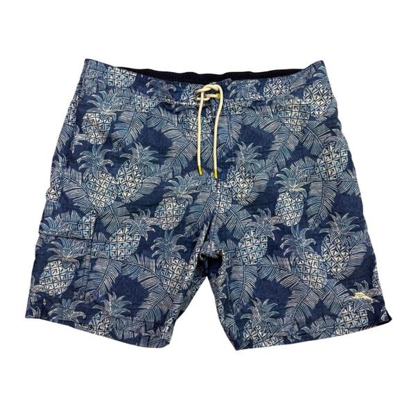 Tommy Bahama Swim Trunks Mens XXL 2XL Blue Pineapple Board Shorts Mesh Lined